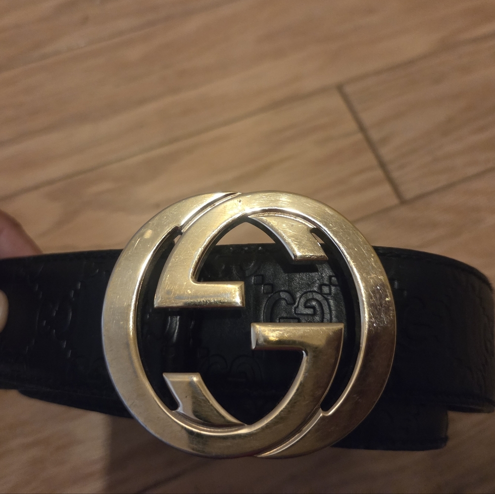 Gucci Black Leather Belt with Gold Buckle